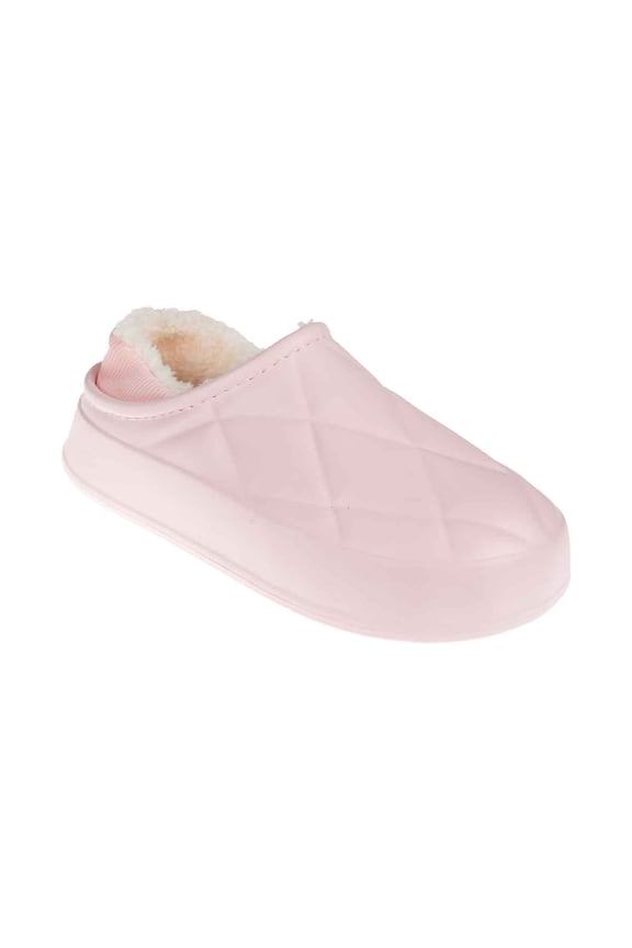 Women's Quilted Platform Clog with Faux Fur Lining - Fall Clogs for Women, Blush, 9