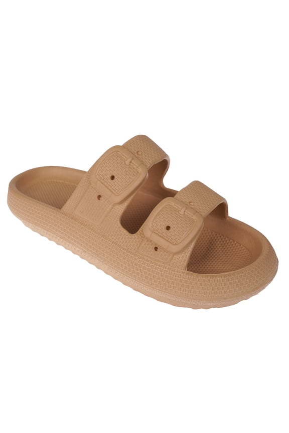 Women's Soft and Comfy Textured EVA Slide Sandals - EVA Textured Cloud Slides for Women, Tan, 9