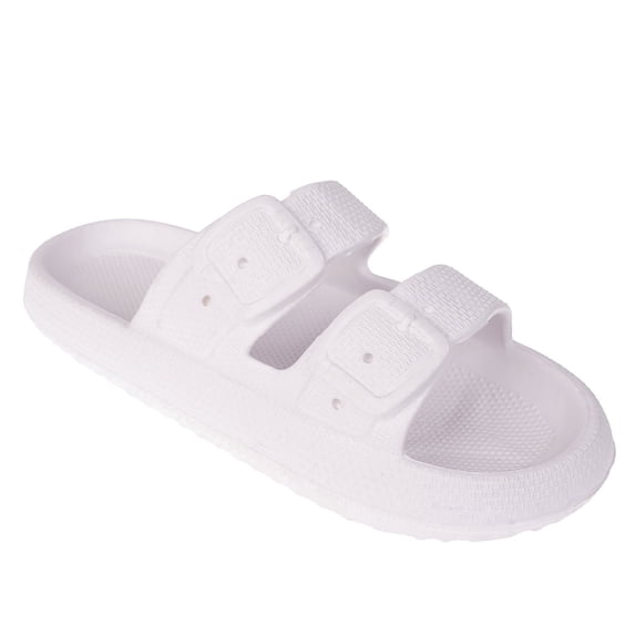 FOAMWALK Women's Soft and Comfy Textured EVA Slide Sandals - EVA Textured Cloud Slides for Women, White, 10/11