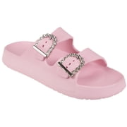 FOAMWALK Women's Double Buckle Slide Sandals, Comfortable Casual Beach Slides