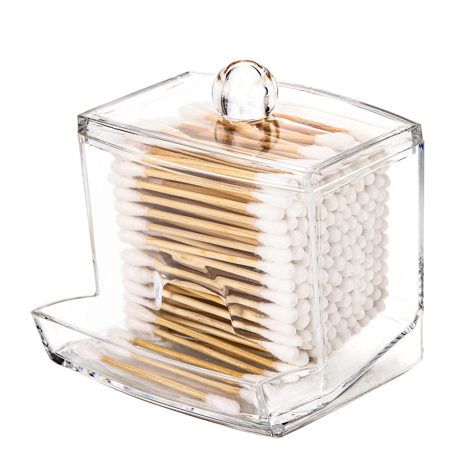 FOAUUH 10oz Qtip Holder Dispenser Big Clear Bathroom Organizer
