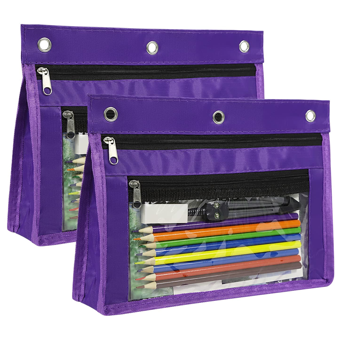 FOAUUH 1inch Expandable Pencil Pouch for 3 Ring Binder, 2 Pack Large Capacity Pencil Pouch with