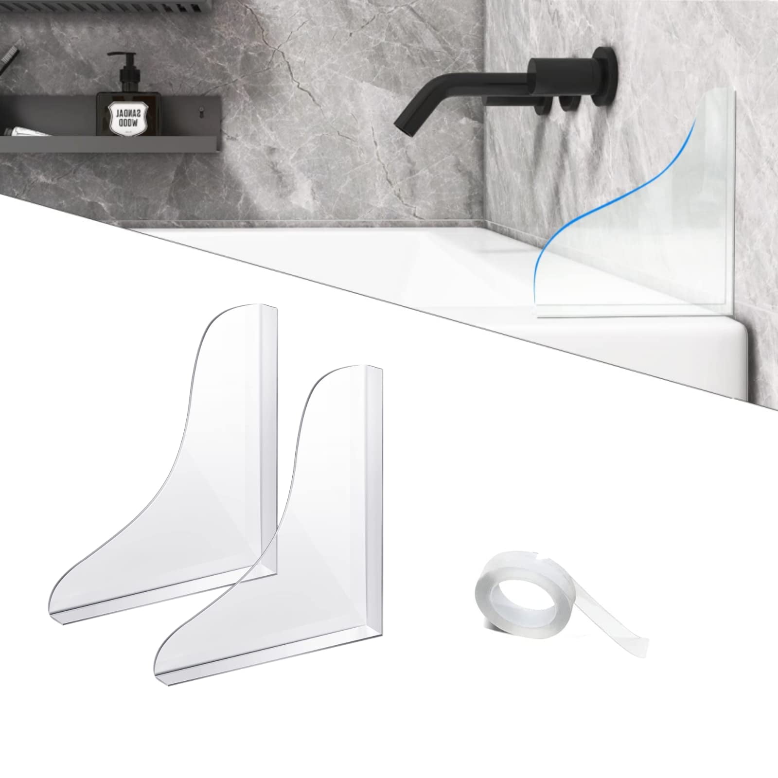 2 Pcs Bathroom Shower Splash Guard For Tub, Bathtub Water Guards, Shower Water Guard For Bathtub Shower Guards Removable, Bathtub Water Splash Guards Corner Guards To Keep Water In Shower Bath
