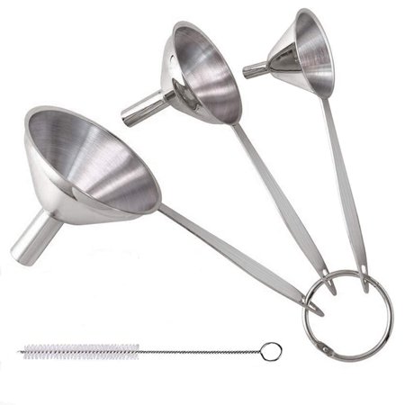 FOAUUH 3 in 1 Metal Funnels for Filling Bottles Stainless Steel Small Kitchen Funnel Set for Transferring Essential Oils Liquid Fluid Spice Dry Ingredients Powder, Durable and Dishwash Safe