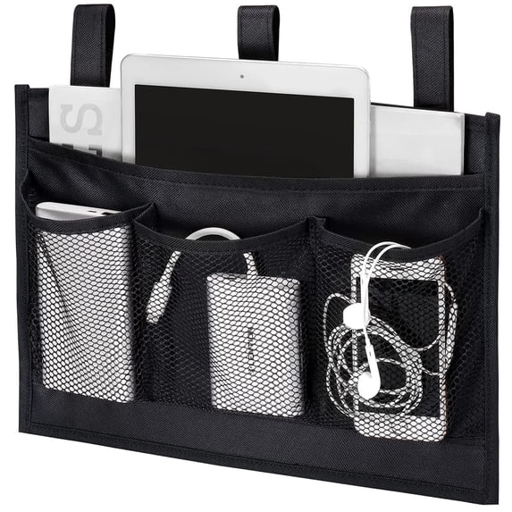 FOAUUH Bedside Caddy, Bedside Storage Organizer, Hanging Bedside Organizer Storage Bag Pocket for Bunk/Hospital Beds,College Dorm Organizer(4 Pockets),Black