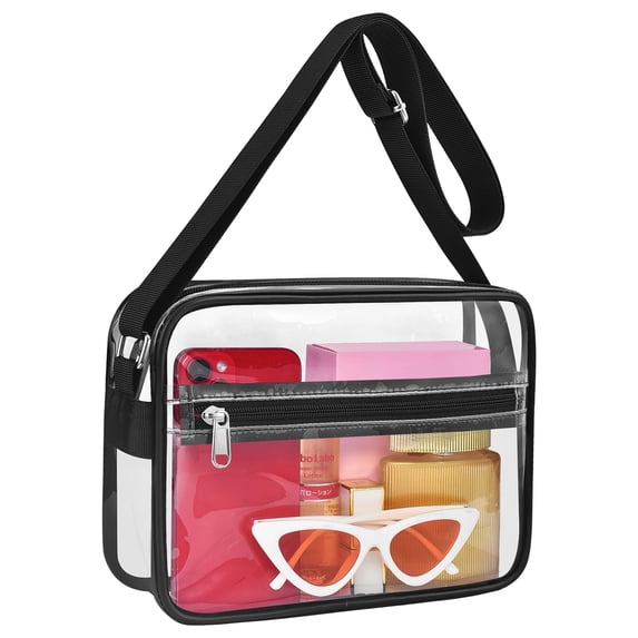 FOAUUH Clear Crossbody Bag Stadium Approved Clear Messenger Bag Suitable for Work, Travel, Concert and Sport Event(black)