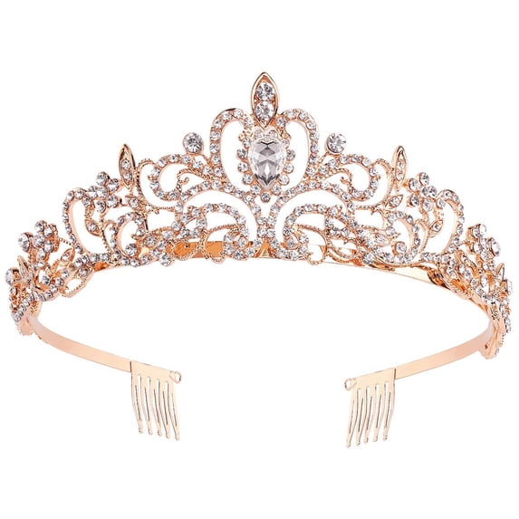 FOAUUH Crystal Queen Crowns and Tiaras with Comb Headband for Women and Girls, Princess Crowns Hair Accessories for Wedding Birthday Halloween Costume Cosplay (Rose gold)