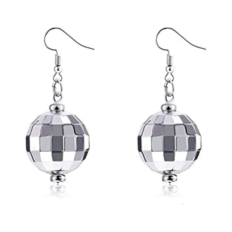 FOAUUH Disco Ball Earrings,Disco Earrings,Silver Mirror Ball