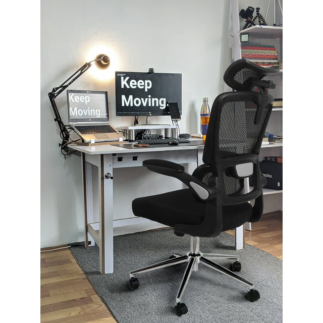 FOAUUH Mesh Ergonomic Office Chair with Flip Up Arms High Back Desk