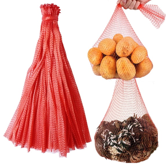 FOAUUH Reusable Produce Mesh Bags, 24 Inch Seafood Boil Bags for Crab Clam Shellfish Crawfish Cooking, Onion Potato Storage Eco-friendly Fruit Vegetable Produce Packaging Supplies Net (100Pcs-Red)