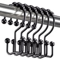 thumbnail image 1 of FOAUUH Shower Curtain Hooks, Shower Curtain Rings Rust Proof Metal Double Glide Shower Hooks Rings for Bathroom Shower Rods Curtains, Set of 12 Hooks - Black, 1 of 6