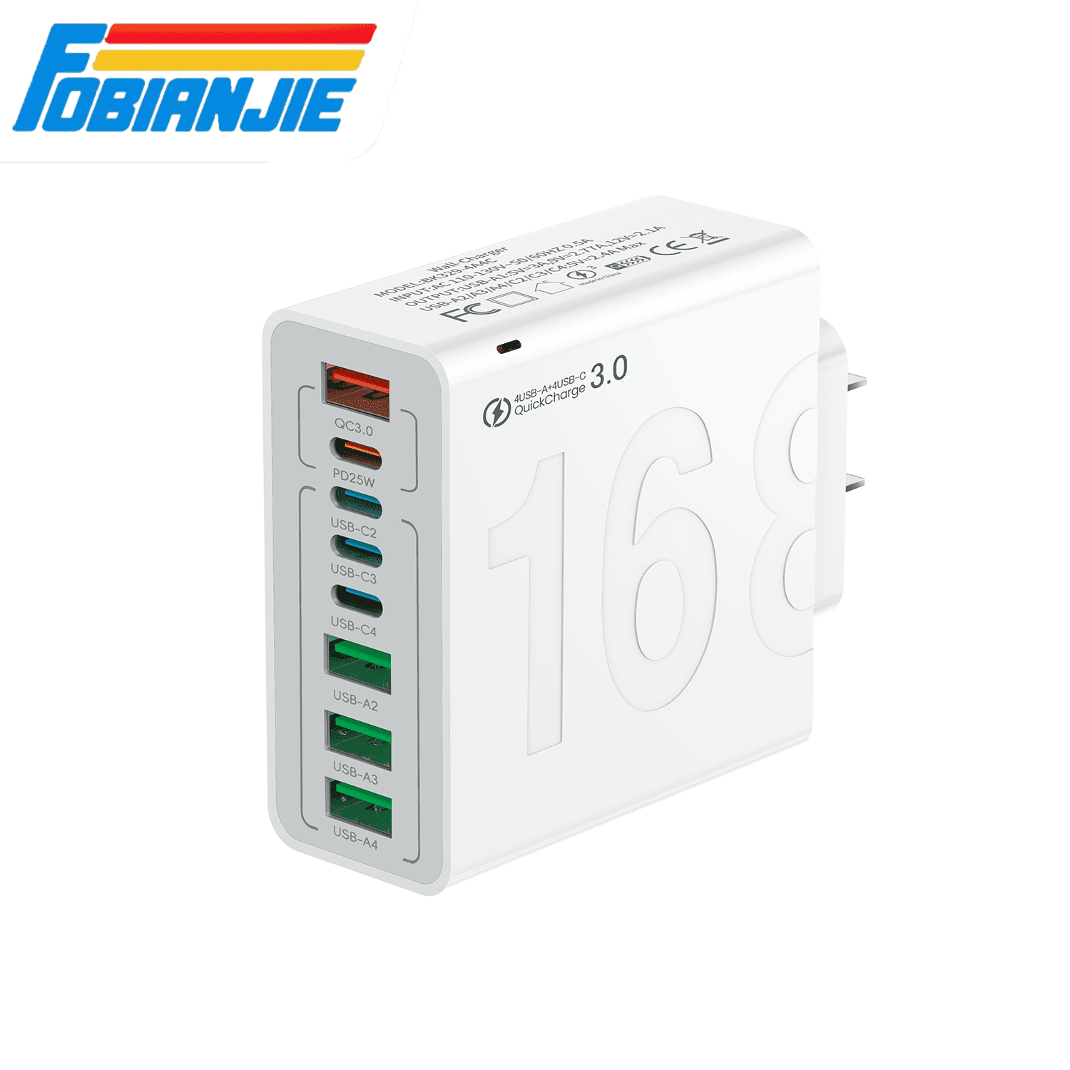 FOBIANJIE - Eight-Port USB-C and USB-A Wall Charger, Type-C Charger, Cubic Design Power Adapter, Multi-Port Plug, White/Black/Yellow – Compatible with iPhone, iPad, AirPods, Samsung Galaxy, Note, Pix