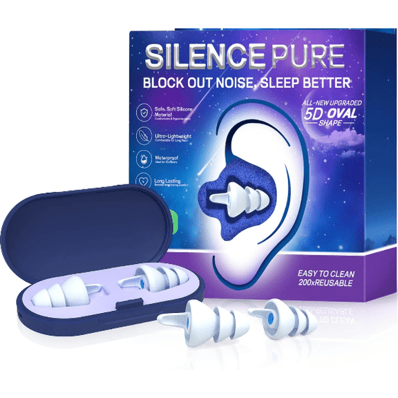FOBISABI Ear Plugs for Sleeping - Soft Reusable Gel Ear Plugs for Noise Reduction & Focus, 3D Oval Noise Cancelling Design (35dB), Ideal for Side Sleepers - 2 Pairs