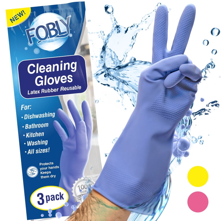 Dish Washing Gloves 3 Pairs Rubber Cleaning Gloves, Reusable Dishwashing Gloves, Gradient Gloves Medium