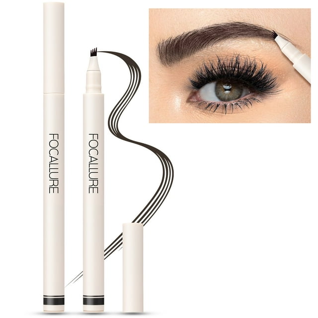 FOCALLURE 2Pcs Liquid Waterproof Eyebrow Pen with Micro-Fork Tip Applicators ,Black Brown