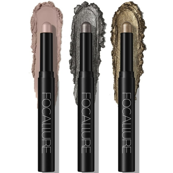 FOCALLURE (3 Pcs) 2 in 1 Eyeshadow and Eyeliner Pen，Waterproof Eyeshadow Stick,Smoky Star
