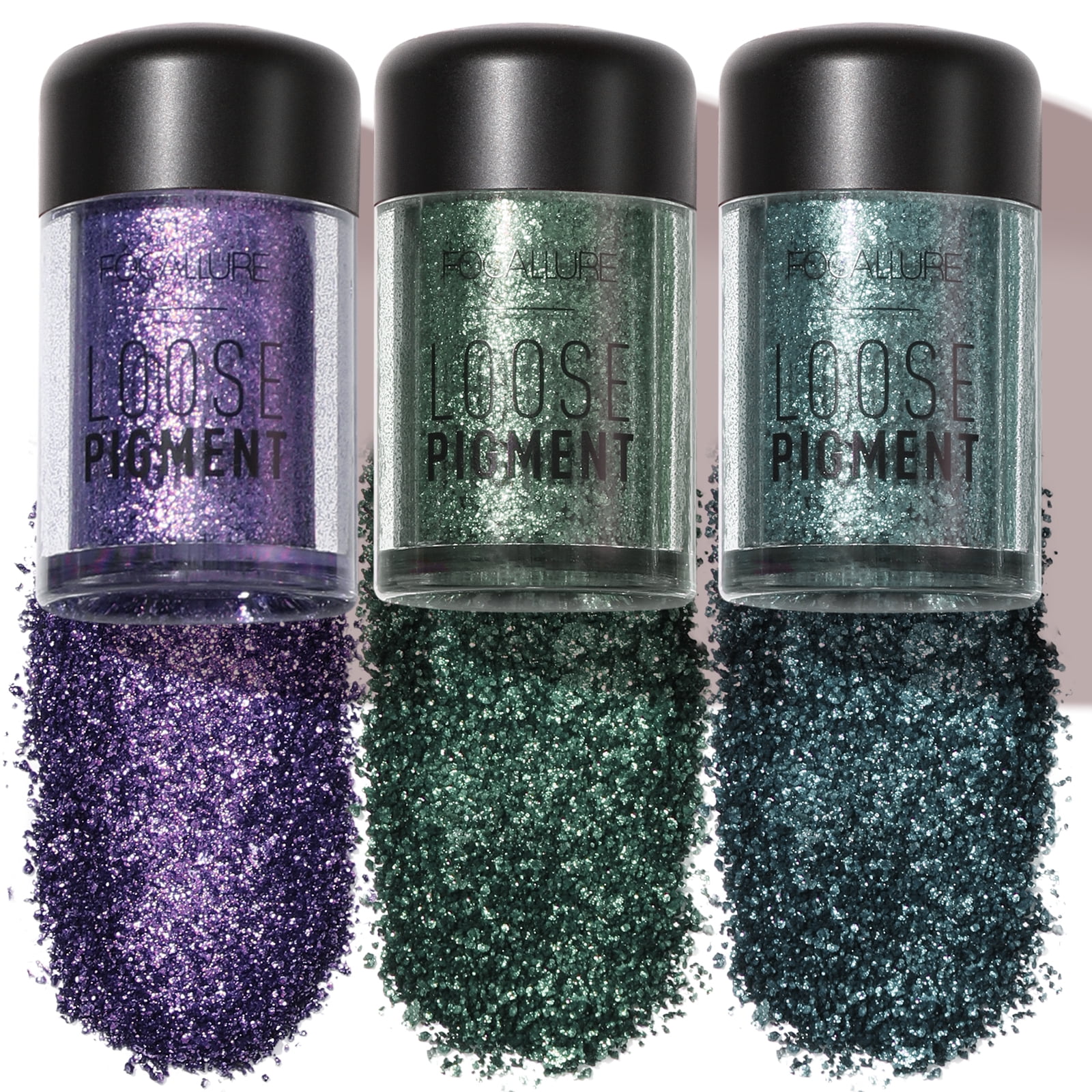 FOCALLURE 3 Pcs Glitter Eyeshadow Pigment, Long Lasting Eye Shadow with