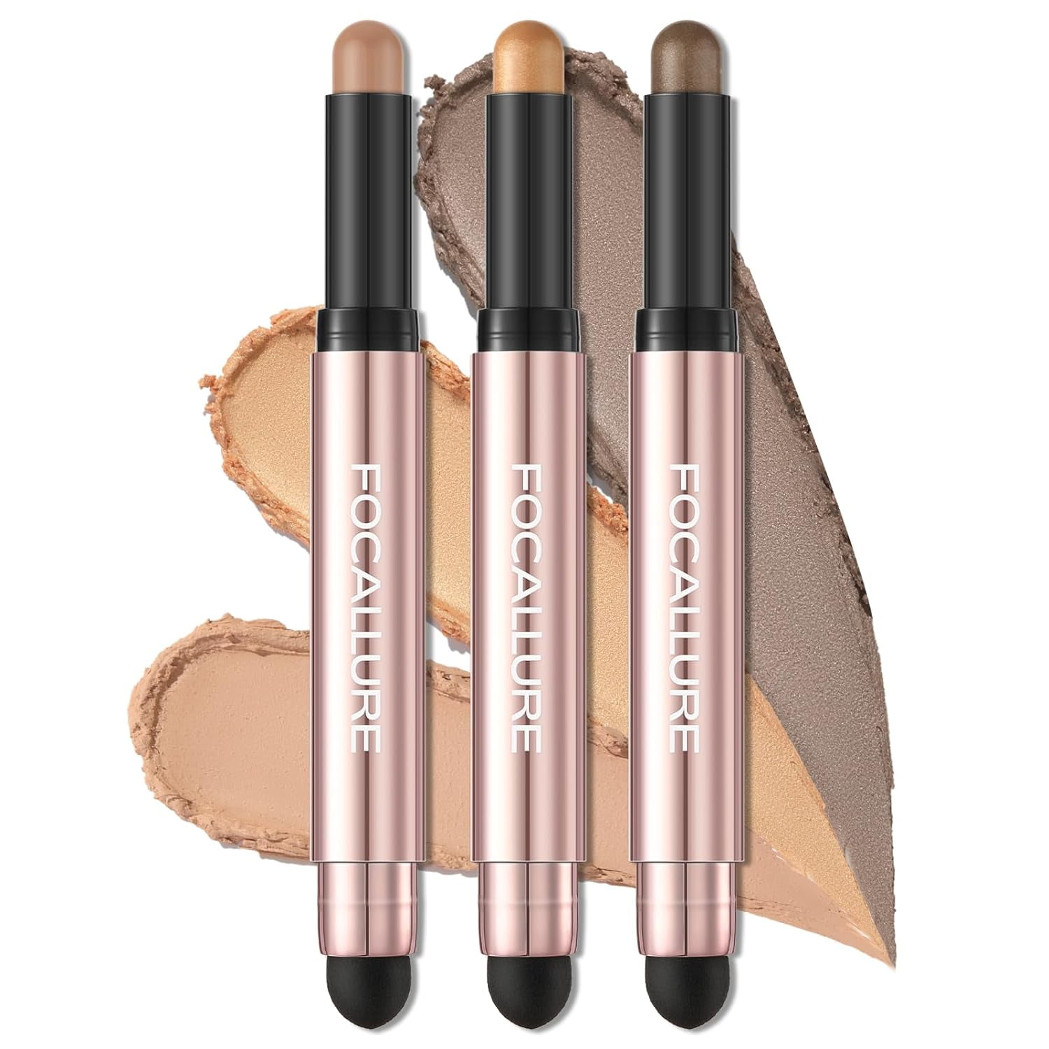 FOCALLURE 3 Pcs Shimmer & Matte Eyeshadow Sticks,No Crease Waterproof