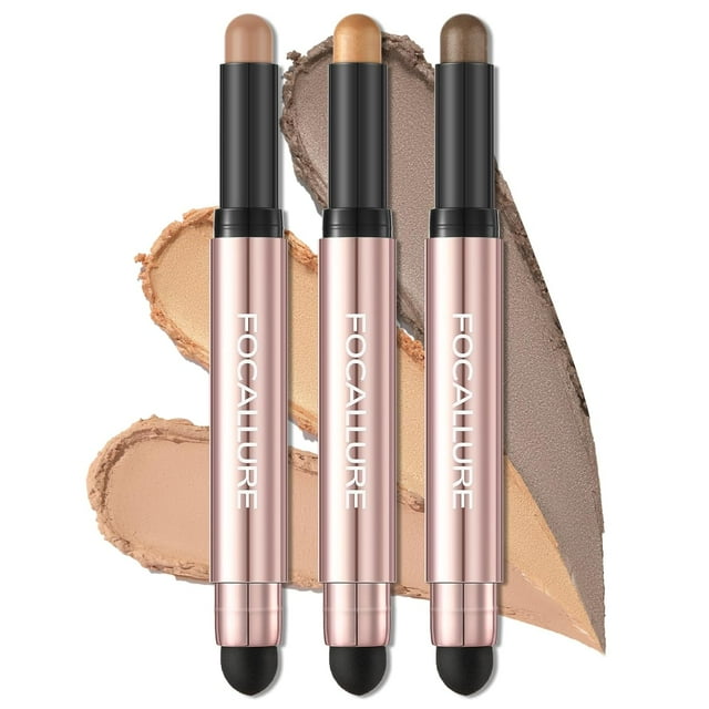 FOCALLURE 3 Pcs Shimmer & Matte Eyeshadow Sticks,No Crease Waterproof