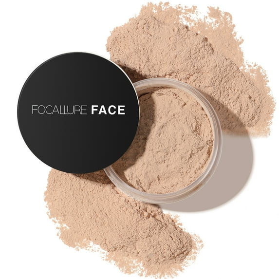 FOCALLURE Oil Control Loose Face Powder with Velour Powder Puff , Long-lasting & Lightweight Sets Foundation Makeup, Natural