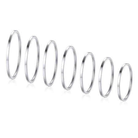 FOCALOOK 7PCS Thin Rings Set Hypoallergenic Stainless Steel 1MM Round Stacking Finger Plain Bands Jewelry