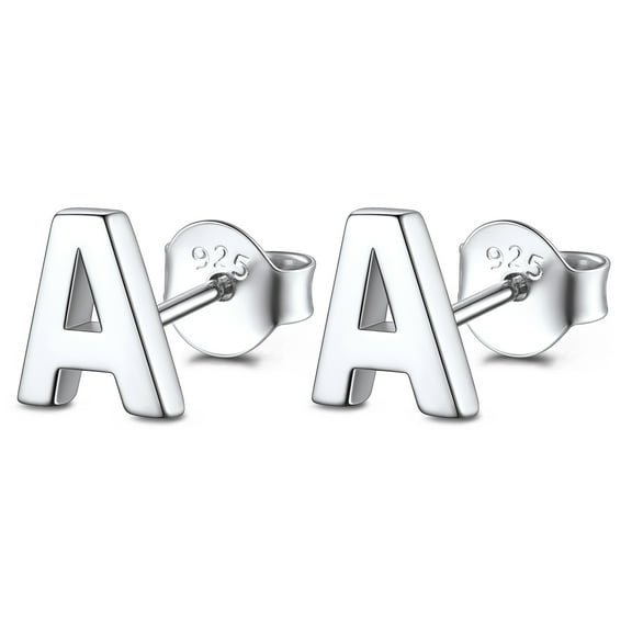 FOCALOOK 925 Sterling Silver Initial Earrings for Women Dainty Tiny Cute Alphabet Letter A Hypoallergenic Minimalist Stud Earrings Jewelry Gift