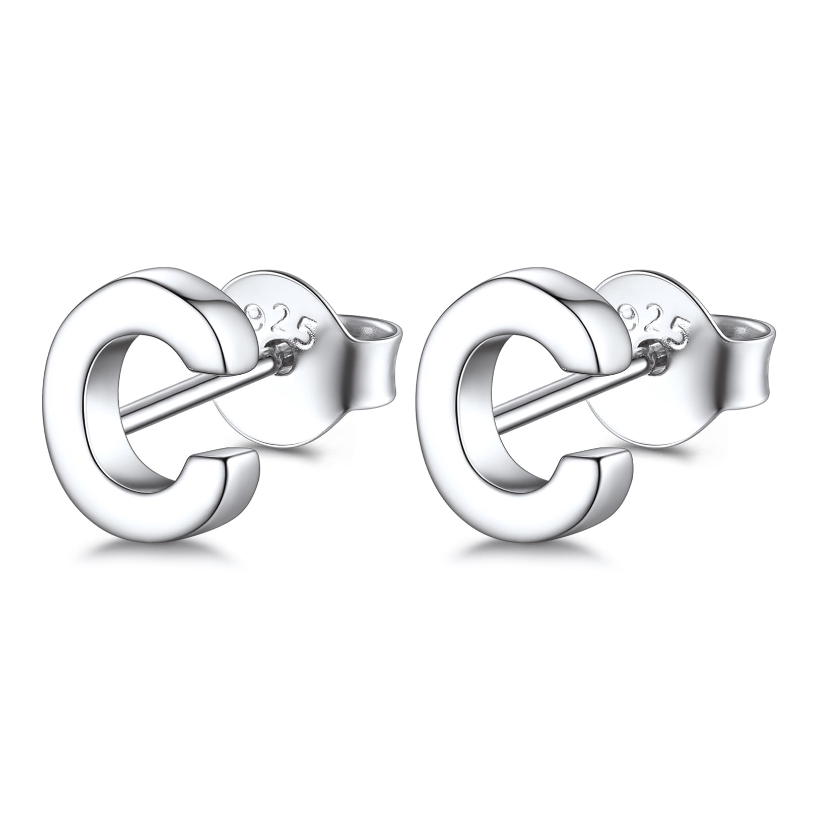 FOCALOOK 925 Sterling Silver Initial Earrings for Women Dainty Tiny Cute Alphabet Letter C Hypoallergenic Minimalist Stud Earrings Jewelry Gift