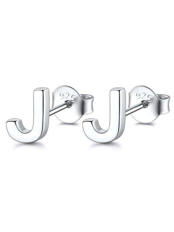 925 Sterling Silver Initial Earrings for Women Dainty Tiny Cute Alphabet Letter J Hypoallergenic Minimalist Stud Earrings Jewelry Gift