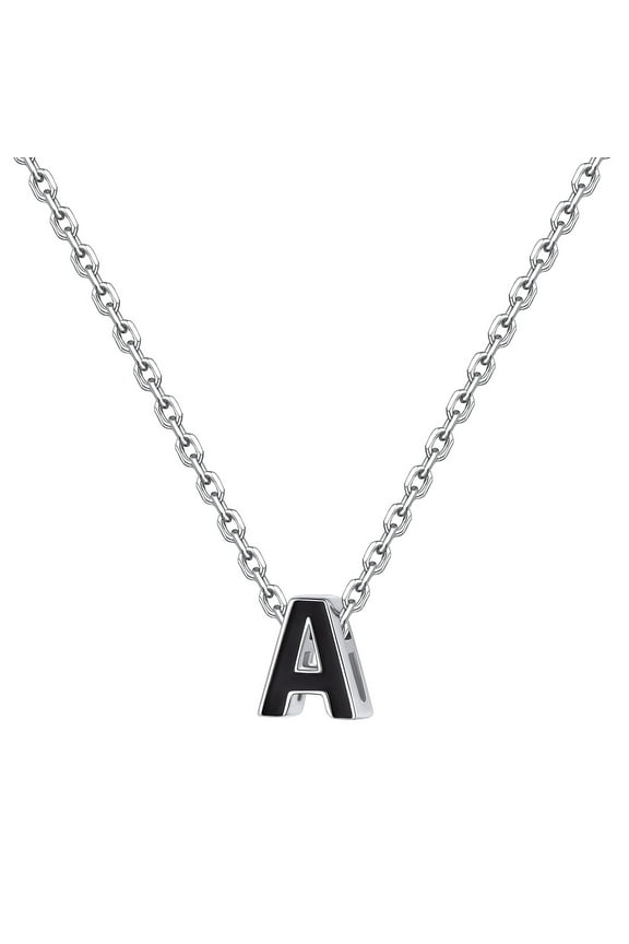 925 Sterling Silver Initial Necklace for Women Dainty Black Tiny Cute Letter A Pendant Choker Necklace Jewelry Gift 16inch