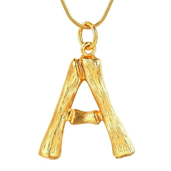 FOCALOOK Bamboo Initial Necklace for Women Oversize Letter A Pendant Capital Alphabet Statement Necklace Gold Plated