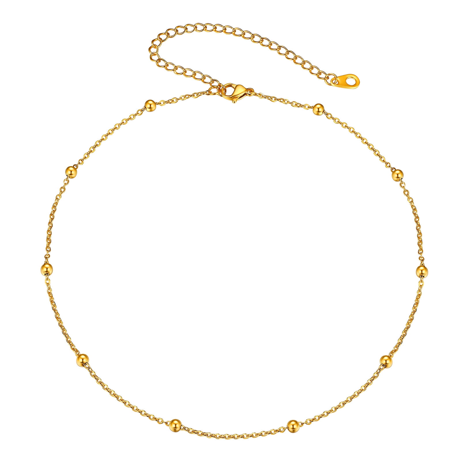 FOCALOOK Beaded Choker Necklaces for Women Stainless Steel Gold Bohemian Boho Summer Choker Collar Chain Daughter Girlfriend Wife Birthday Valentine's Day Jewelry Gift