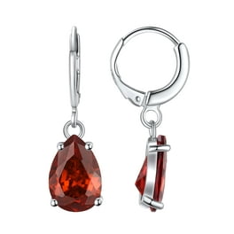Sterling Silver Ball Post with Drop Earrings Cubic Zirconia Teardrop - Red Sterling Silver Ball Post with Drop Earrings Cubic Zirconia Teardrop - Red
