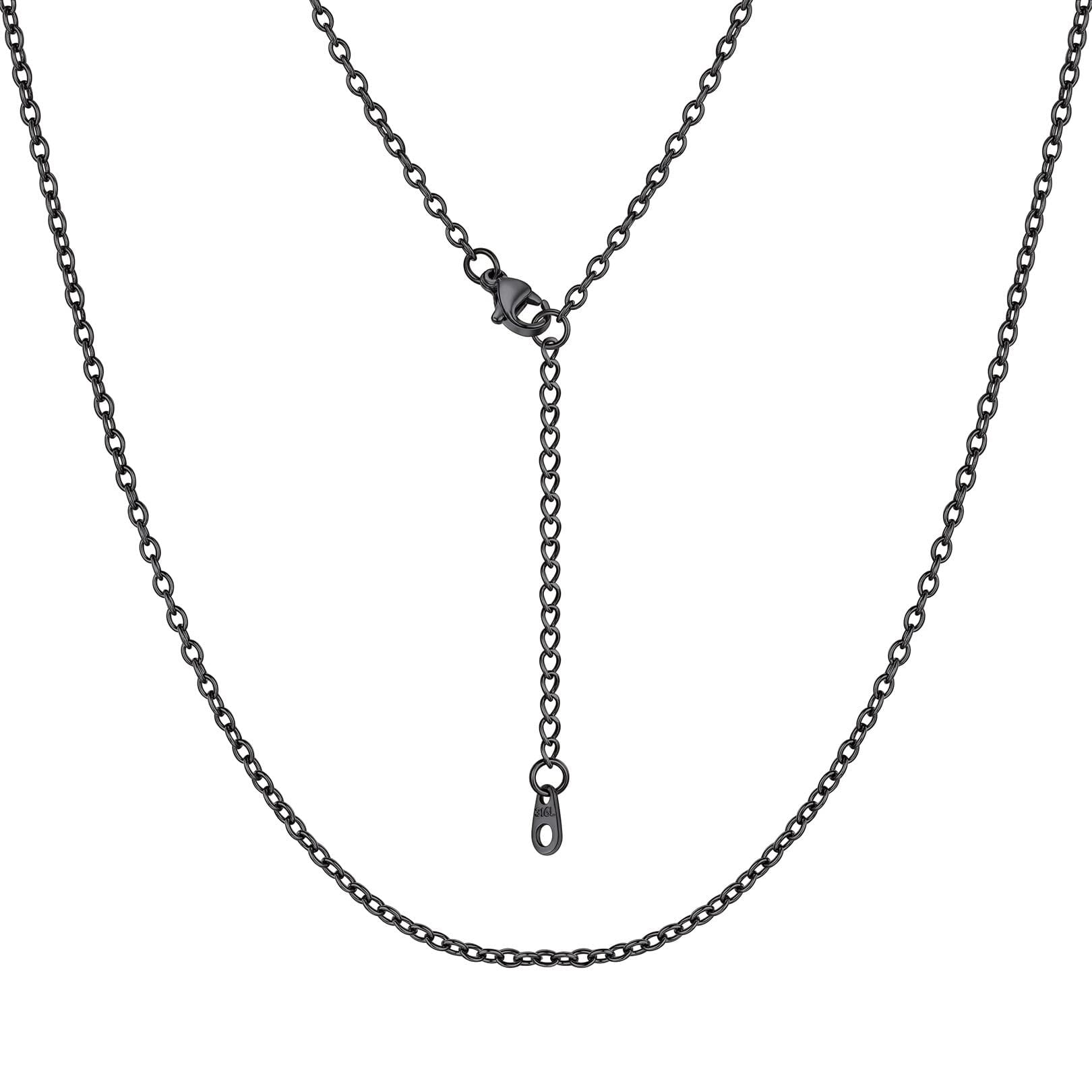 FOCALOOK Black Chain Necklace Stainless Steel Rolo Cable Chain for Women 2mm 24 Inch