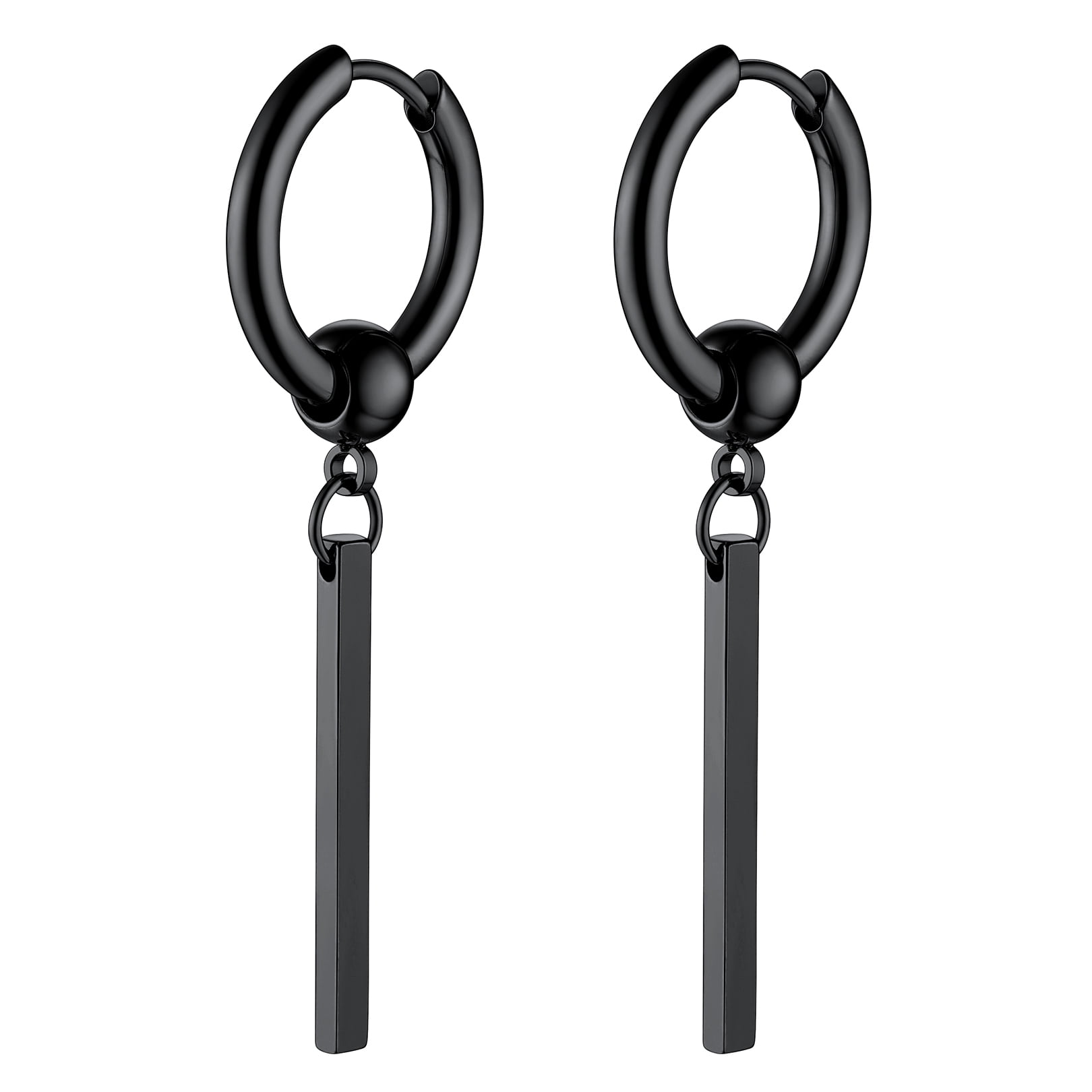 FOCALOOK Black Hoop Earrings for Women Drop Dangle Long Vertical Bar Earrings