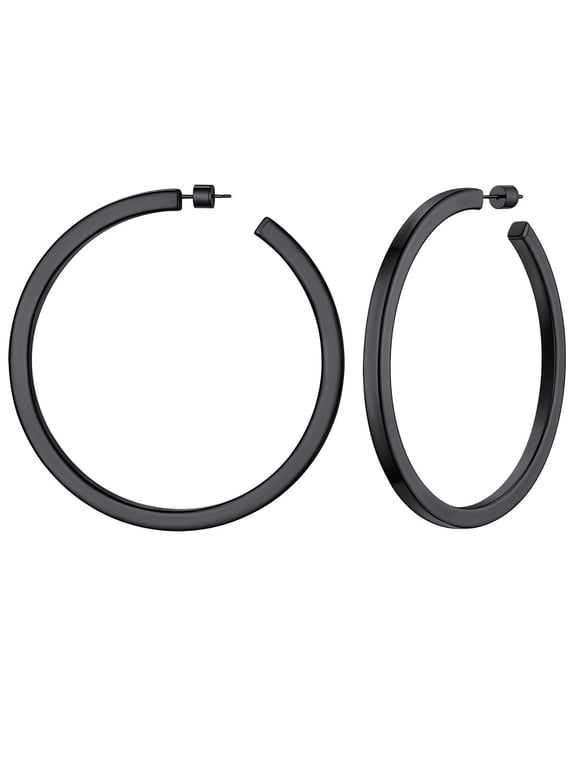 Black Hoop Earrings for Women Hypoallergenic Lightweight Large Chunky Thick Endless Cube Tube Open Hoop Earrings 80mm