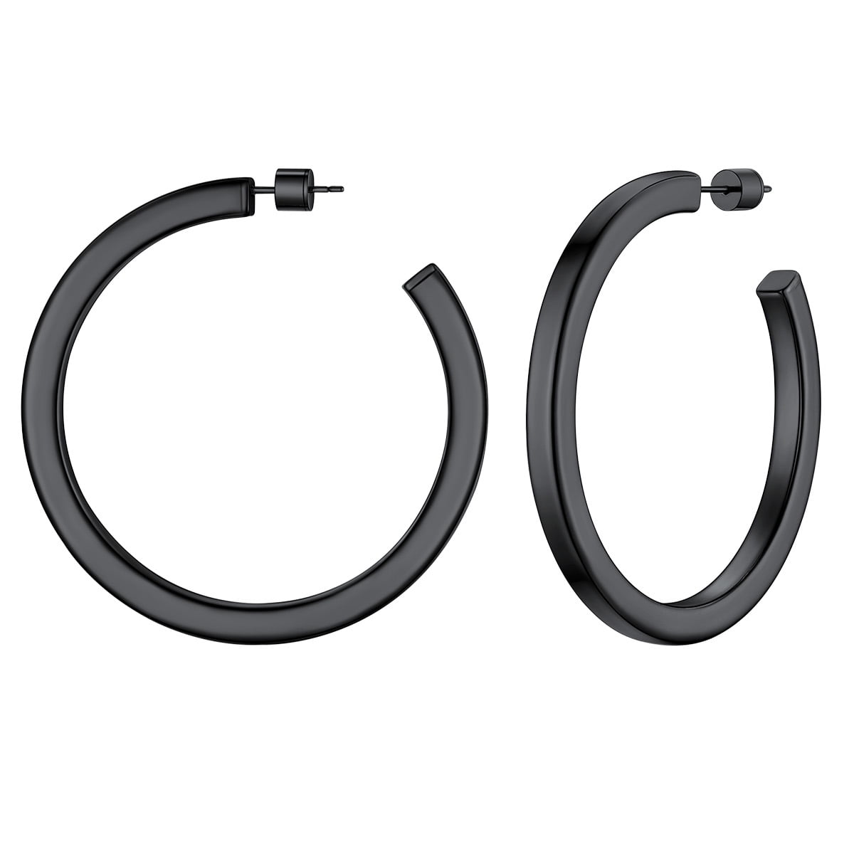 FOCALOOK Black Hoop Earrings for Women Hypoallergenic Lightweight Large Chunky Thick Trendy Cube Tube Open Hoop Earrings 60mm