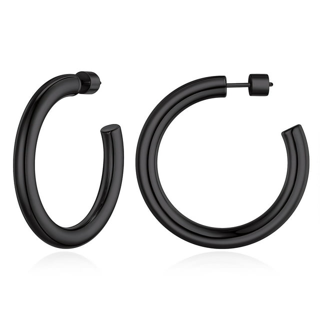 FOCALOOK Black Hoops Earrings for Women Stainless Steel Lightweight ...