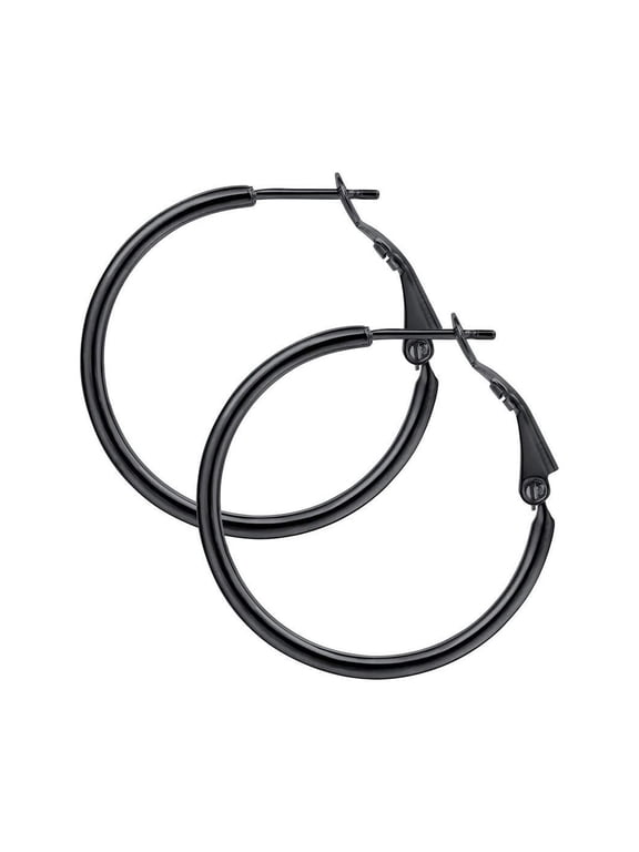Black Huggie Hoop Earrings for Women Paddle Back Small Thin Stainless Steel Jewelry Gift 30MM