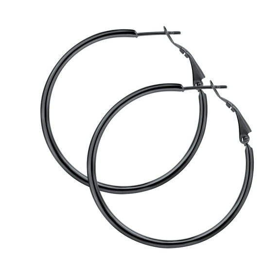 FOCALOOK Black Huggie Hoop Earrings for Women Paddle Back Small Thin Stainless Steel Jewelry Gift 40MM