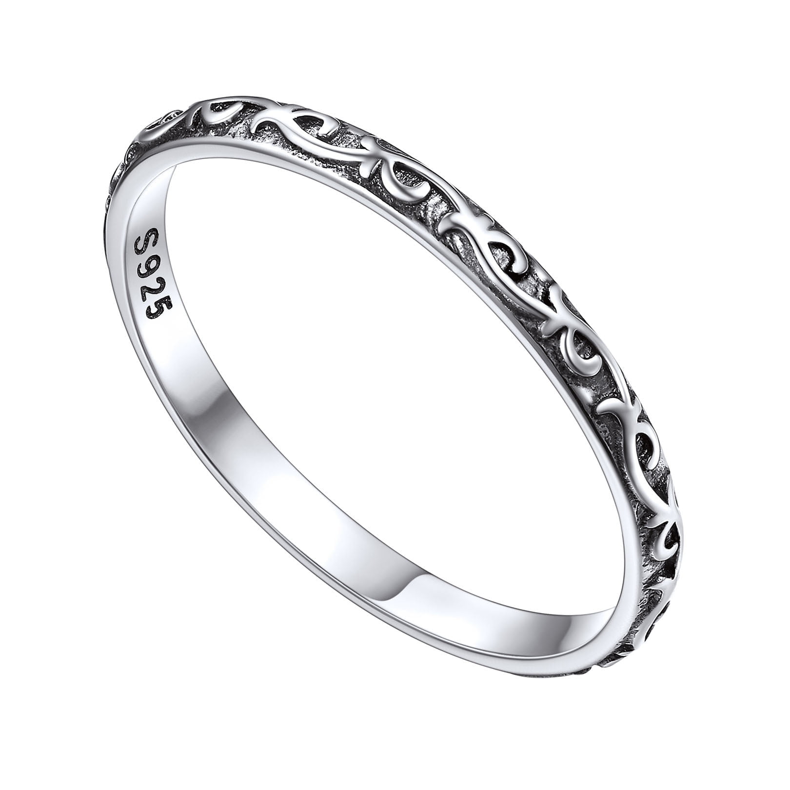 FOCALOOK Celtic Vine Band Rings for Women 925 Sterling Silver Vintage Engraved Pattern Eternity Stackable Ring Size 6 FOCALOOK Celtic Vine Band Rings for Women 925 Sterling Silver Vintage Engraved Pattern Eternity Stackable Ring Size 6