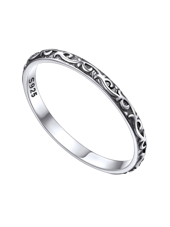 Celtic Vine Band Rings for Women 925 Sterling Silver Vintage Engraved Pattern Eternity Stackable Ring Size 6