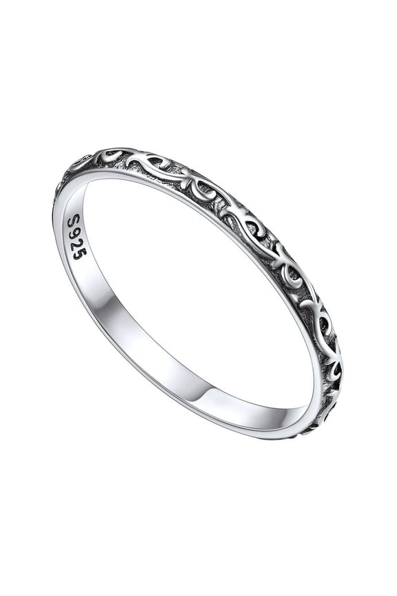 Celtic Vine Band Rings for Women 925 Sterling Silver Vintage Engraved Pattern Eternity Stackable Ring Size 8