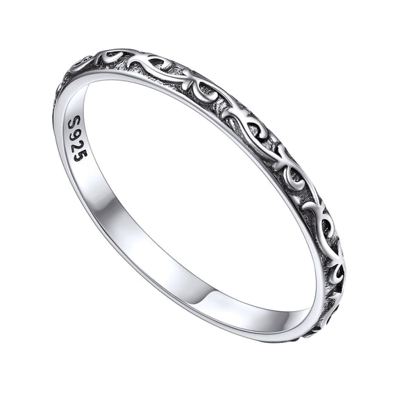 FOCALOOK Celtic Vine Band Rings for Women 925 Sterling Silver Vintage Engraved Pattern Eternity Stackable Ring Size 9
