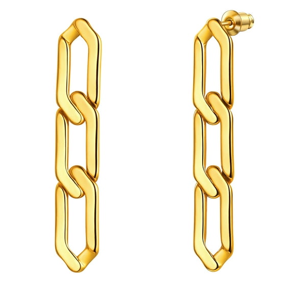FOCALOOK Chain Link Drop Earrings for Women Dainty Paperclip Long Dangle Earrings Gold Plated