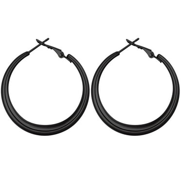 FOCALOOK Chunky Black Hoop Earrings for Women 316L Stainless Steel Hypoallergenic 5mm Thick Tube Simple Circle Hoops 40mm