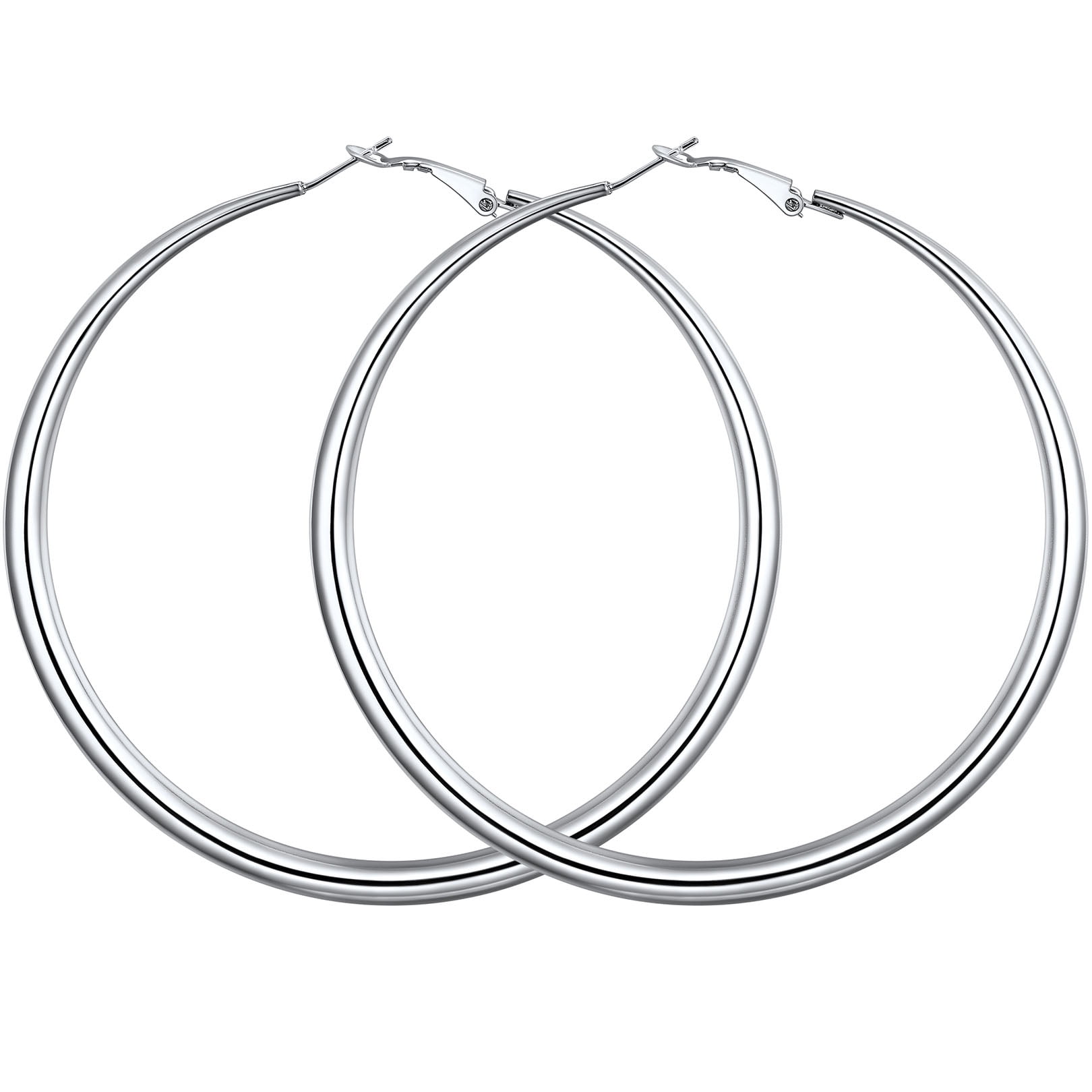 FOCALOOK Chunky Hoop Earrings for Women 316L Stainless Steel Hypoallergenic 5mm Thick Tube Large Circle Hoops 80mm