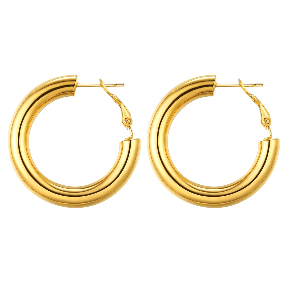 Focalook Chunky Huggie Hoop Earrings For Women Stainless Steel 30mm Round Cirlcle Endless Hoops