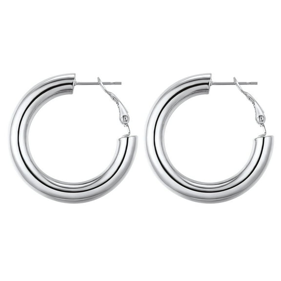 FOCALOOK Chunky Huggie Hoop Earrings for Women Stainless Steel 30mm Round Cirlcle Endless Hoops
