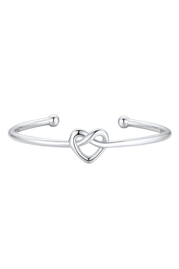 Cuff Bangle Silver Bracelet for Women Adjustable Open Stackable Twisted Heart Knot Wire Bangle Birthday Valentines Day Christmas Minimalist Jewelry Gifts