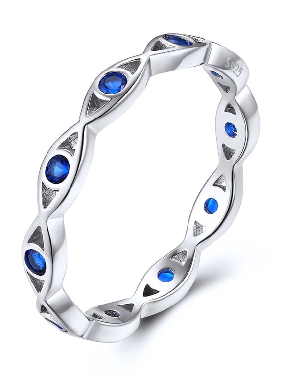 Evil Eye Ring for Women Sterling Silver Stackable Band Rings with Blue Cubic Zirconia Braided Engagement Promise Statement Ring Size 5